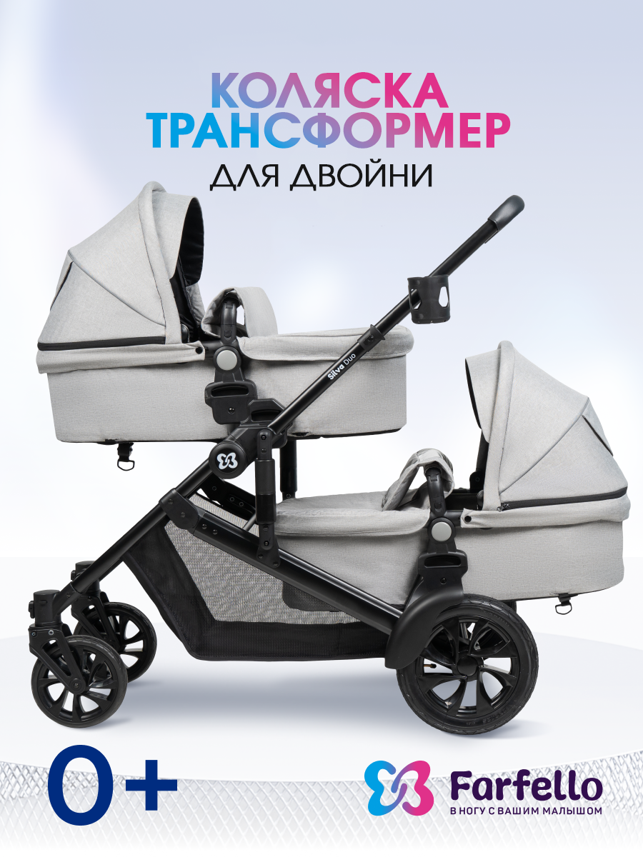 Изображение товара Коляска трансформер для двойни Farfello Silva Duo серый