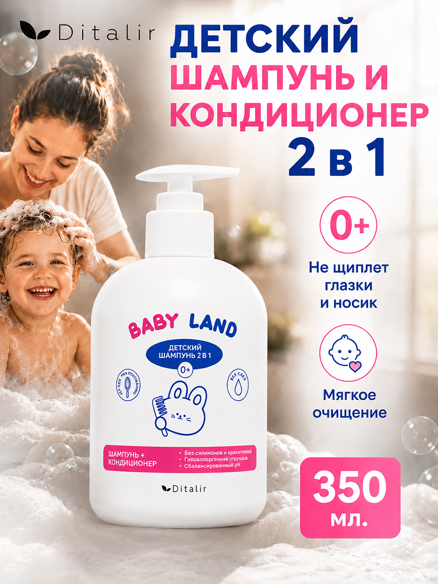 Шампунь-кондиционер Диталир детский, Пантенол и ромашка 350 мл - фото 2