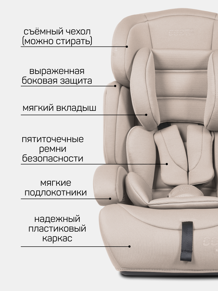 Автокресло Costa YB702A 1/2/3 (9-36 кг) бежевый - фото 6