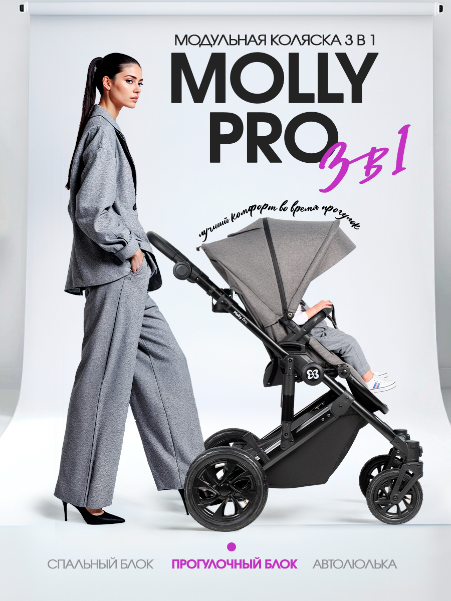 Коляска 3в1 Farfello Molly Pro серый - фото 2
