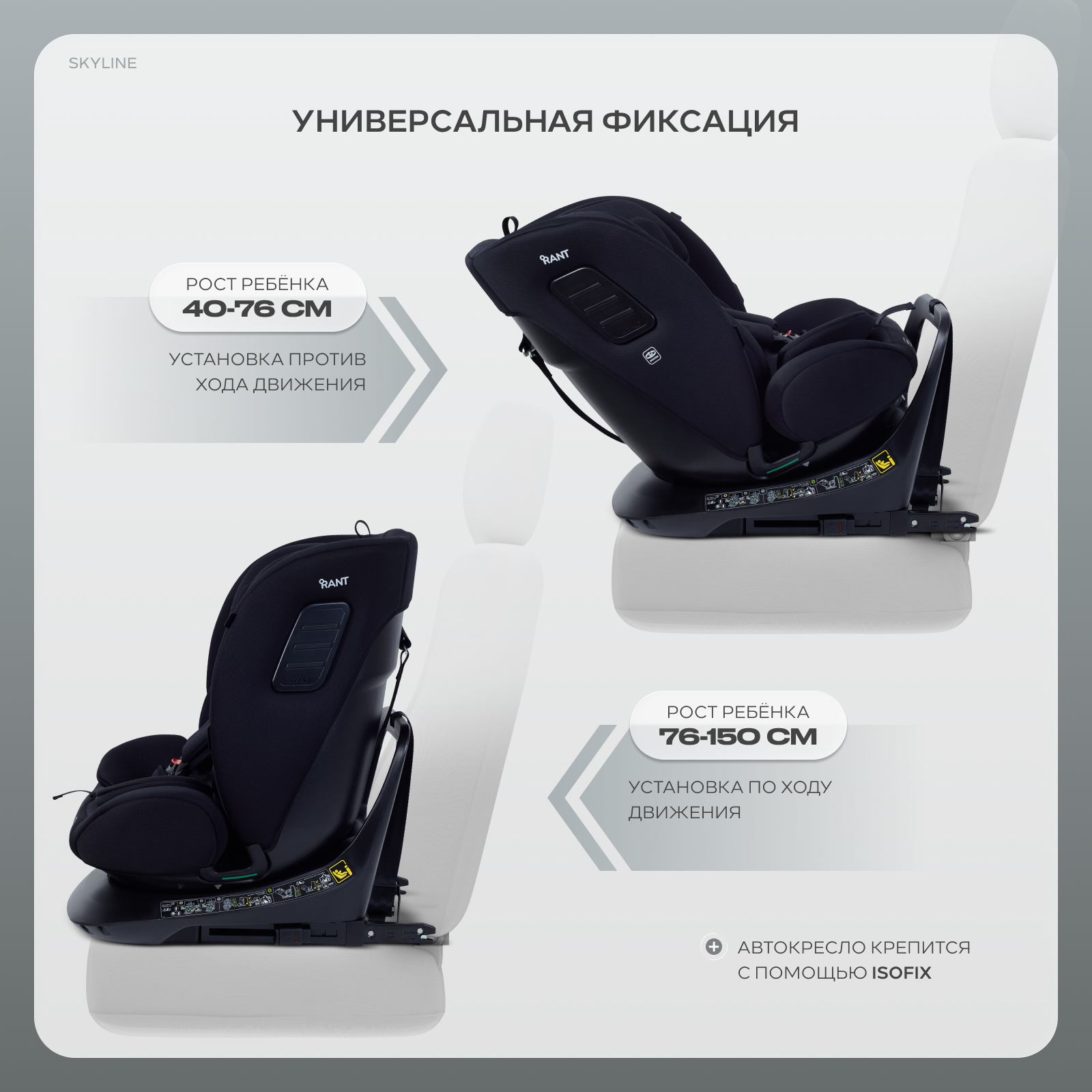 Автокресло Rant Skyline isofix Isofix 0+/1/2/3 (0-36 кг) черный - фото 4