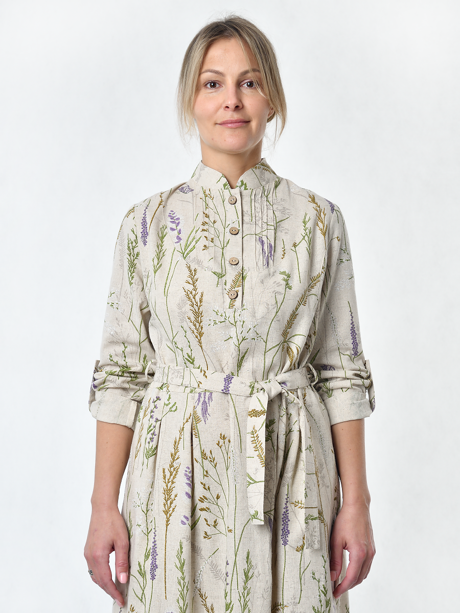 Платье Льняная Горница пл025-02/бежевый-зеленый - фото 13