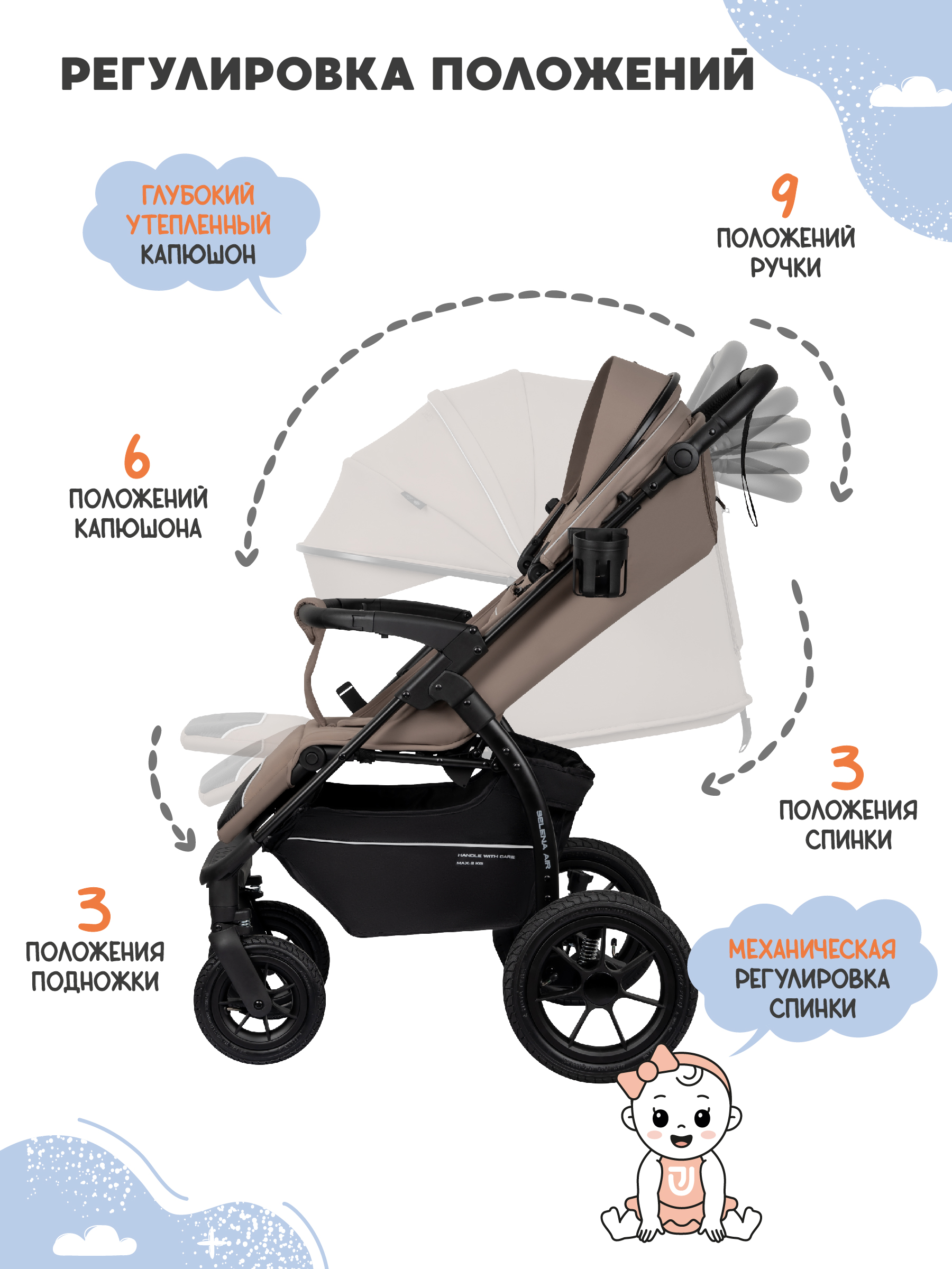 Коляска прогулочная JOVOLA Selena Air Plus бежевый - фото 5