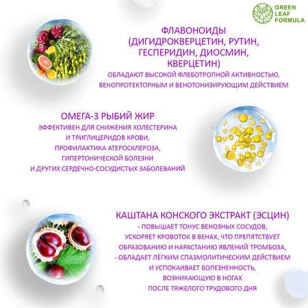 Венотоник Green Leaf Formula флебомплекс диосмин гесперидин от варикоза и отеков ног для сердца и сосудов