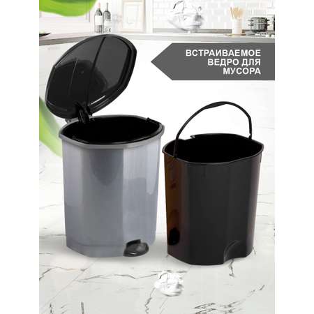 Контейнер для мусора elfplast с педалью темно-серый черный 7 л