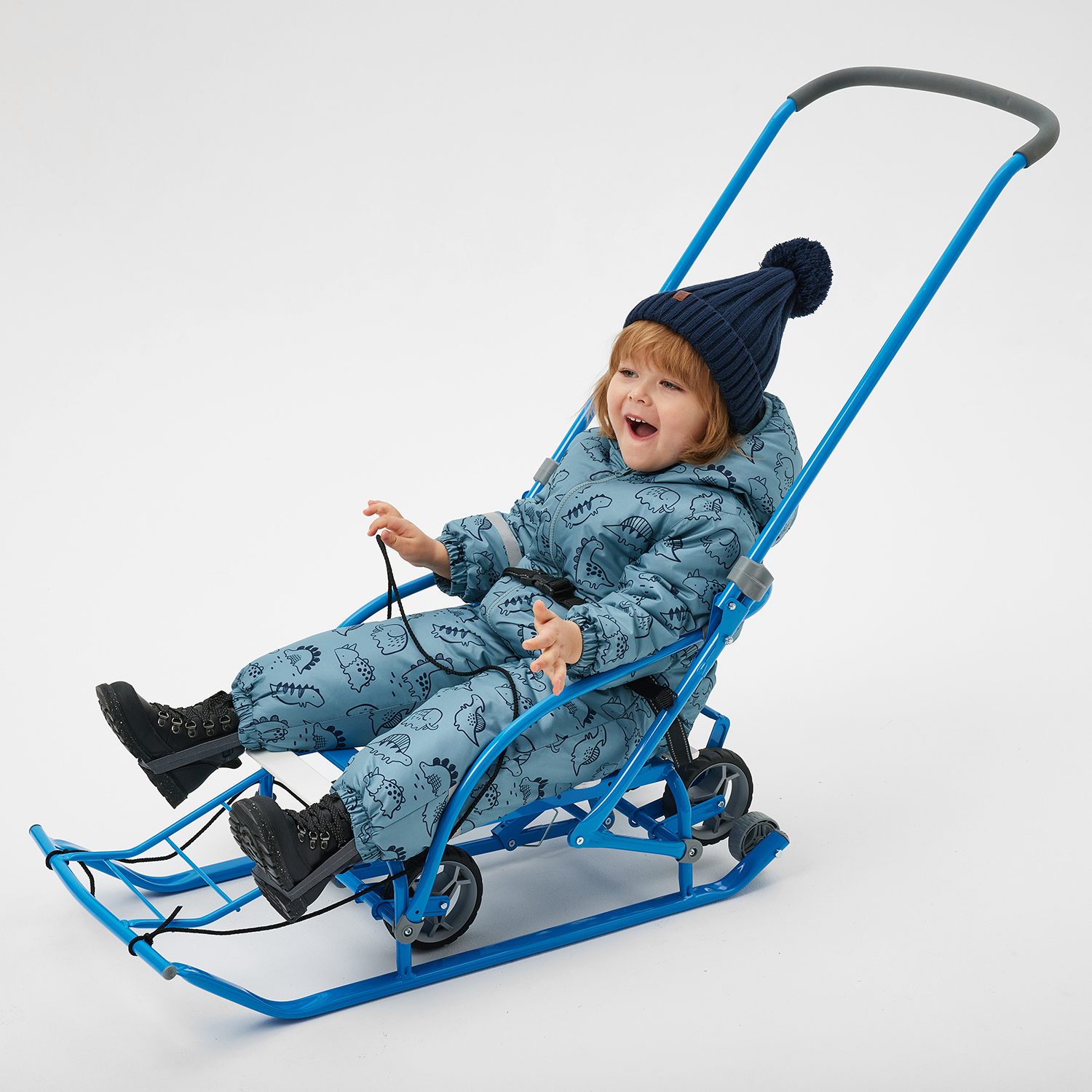 Санки NiKA kids Голубой складные, с колесами, со спинкой - фото 11