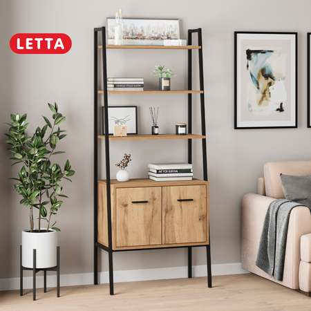 Стеллаж LETTA Этажерка Tokyo с дверками Дуб Вотан Черный металл 710х1750(h)х386
