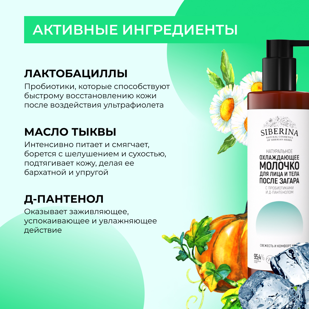 Молочко для лица и тела Siberina натуральное охлаждающее после загара с пробиотиками и Д-пантенолом 200 мл - фото 5