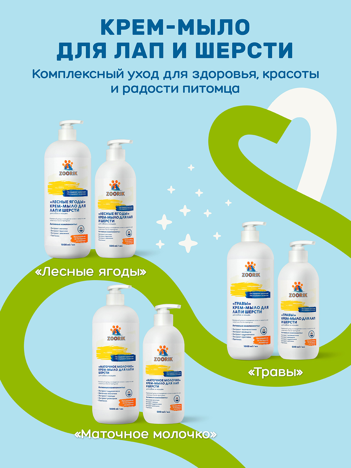 Крем-мыло для лап и шерсти ZOORIK травы 500 мл - фото 9