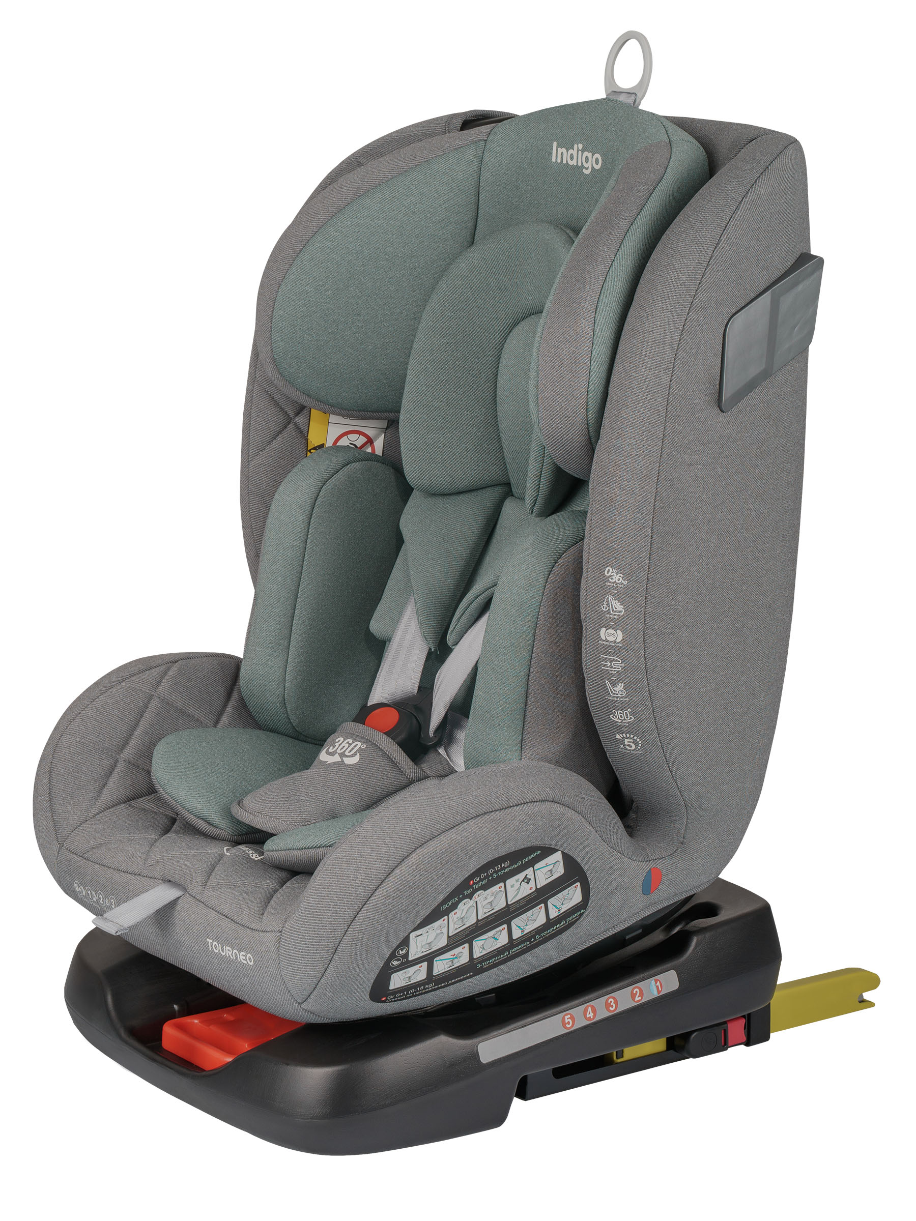 Автокресло Indigo Tourneo S серый-зеленый Isofix 0+/1/2/3 (0-36 кг) зеленый - фото 18