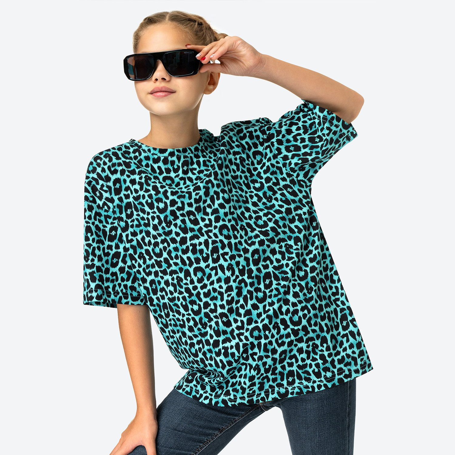 Футболка HappyFox HF0178SPлеопард.бирюзовый - фото 8
