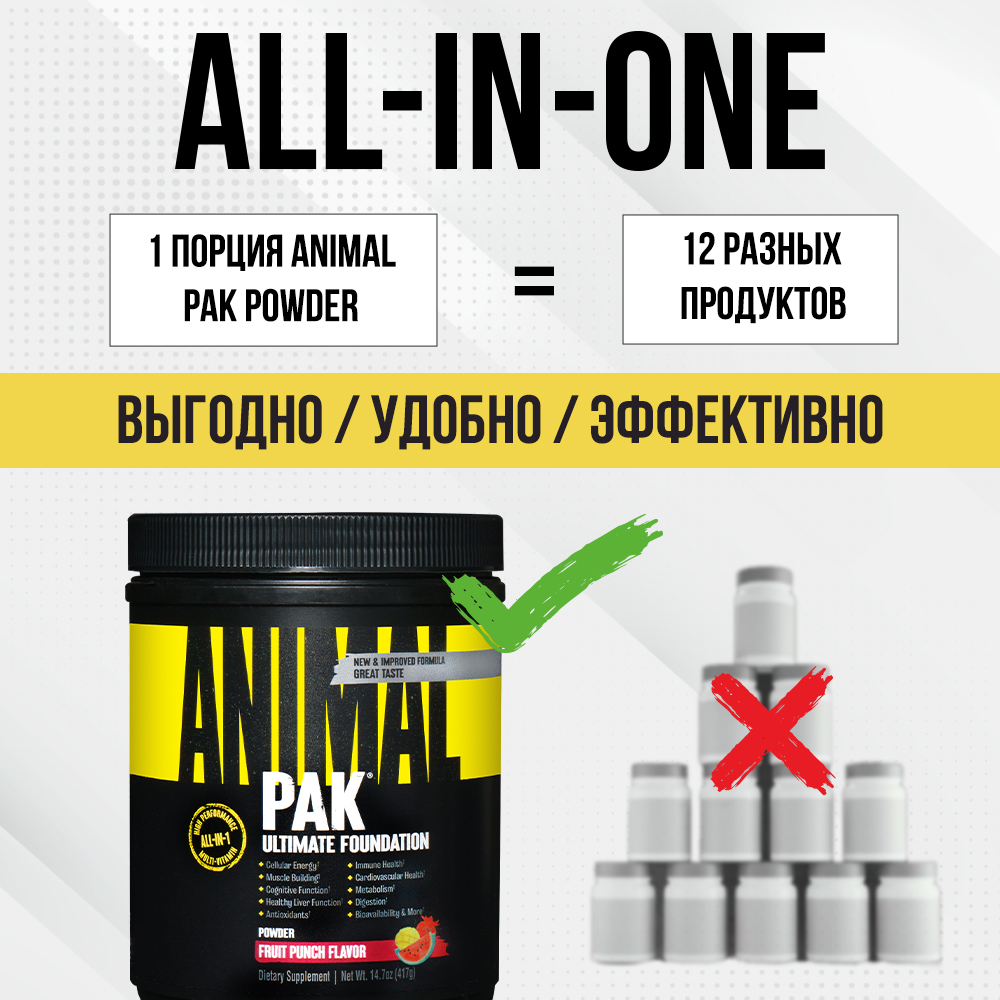 Комплекс витаминов и минералов Animal Pak Powder Фруктовый пунш 417 г - фото 6