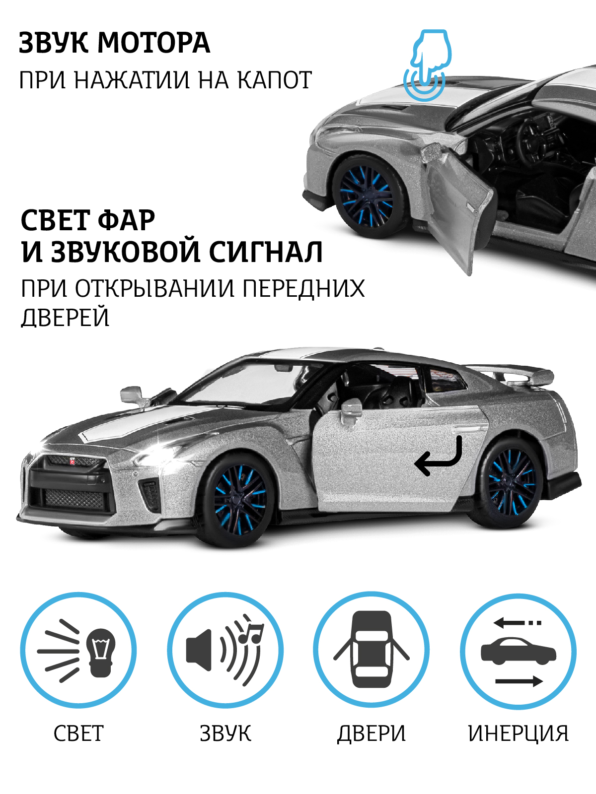 Автомобиль АВТОпанорама Nissan GT R R35 1:32 JB1251546 - фото 2
