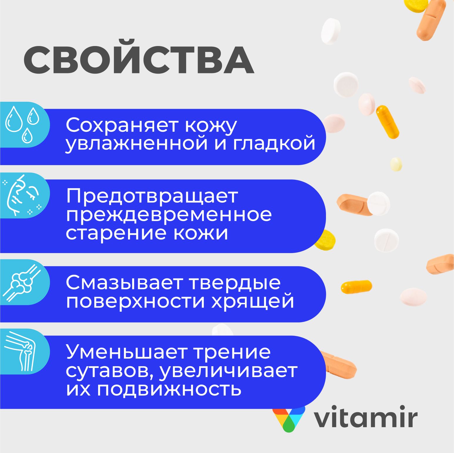 Гиалуроновая кислота 150 мг VITAMIR для увлажнения кожи и здоровья суставов 60 капсул - фото 2