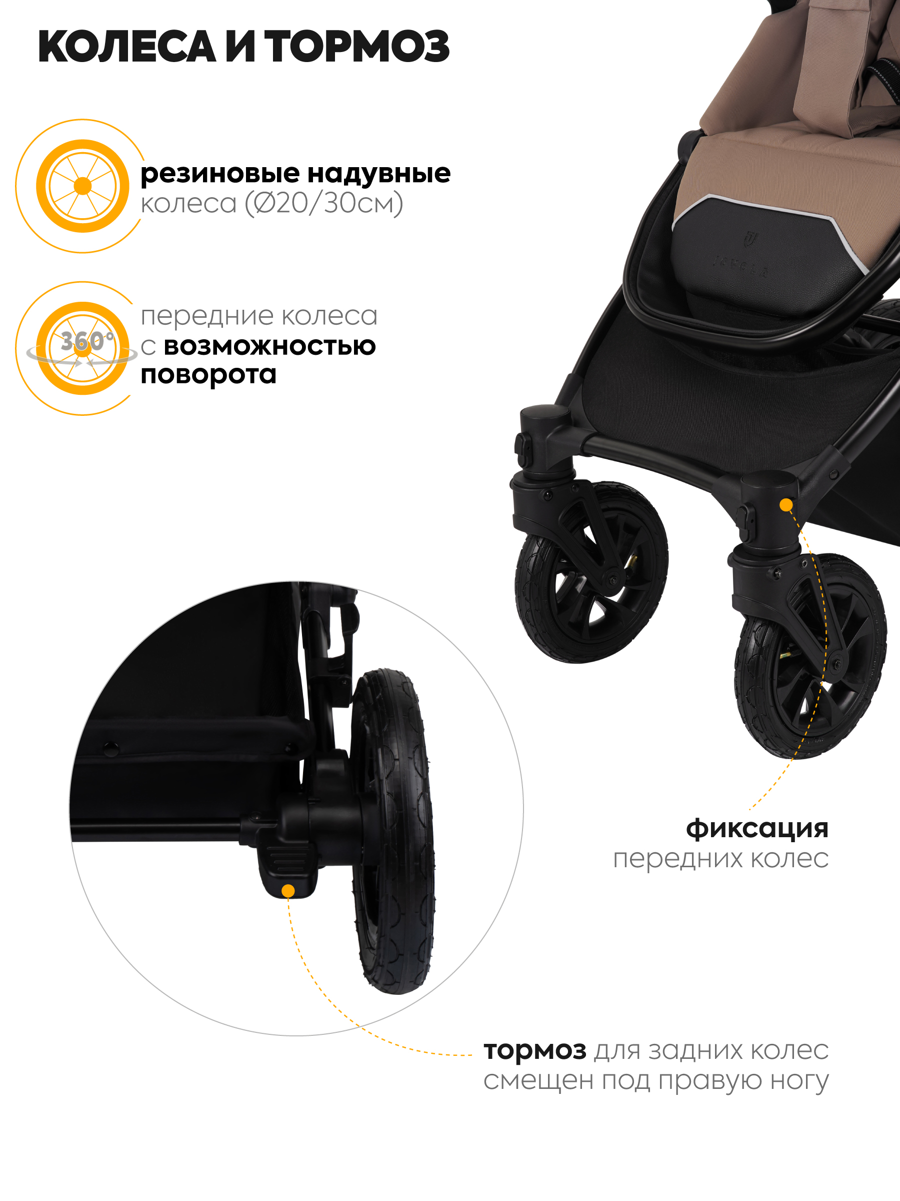 Коляска 2в1 JOVOLA Swift всесезонная, т.-бежевый коричневый - фото 12