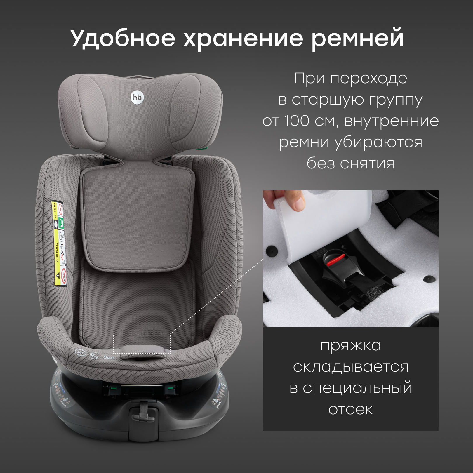 Автокресло Happy Baby kidster Isofix 0+/1/2/3 (0-36 кг) серый - фото 12