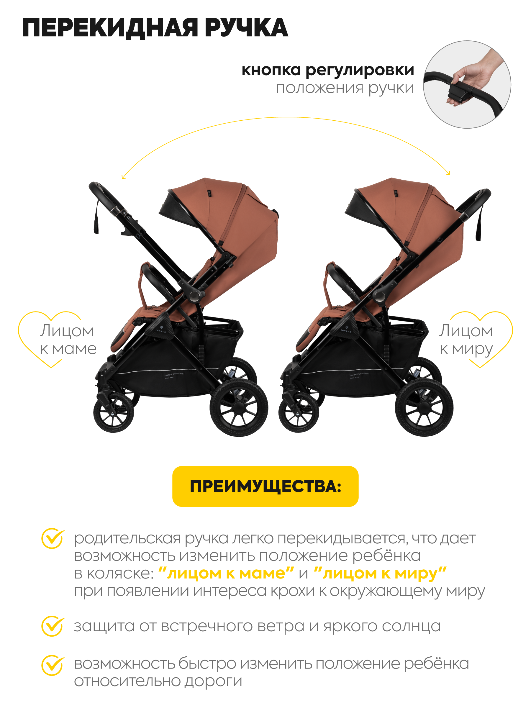 Коляска прогулочная JOVOLA Magma с перекидной ручкой оранжевый - фото 6