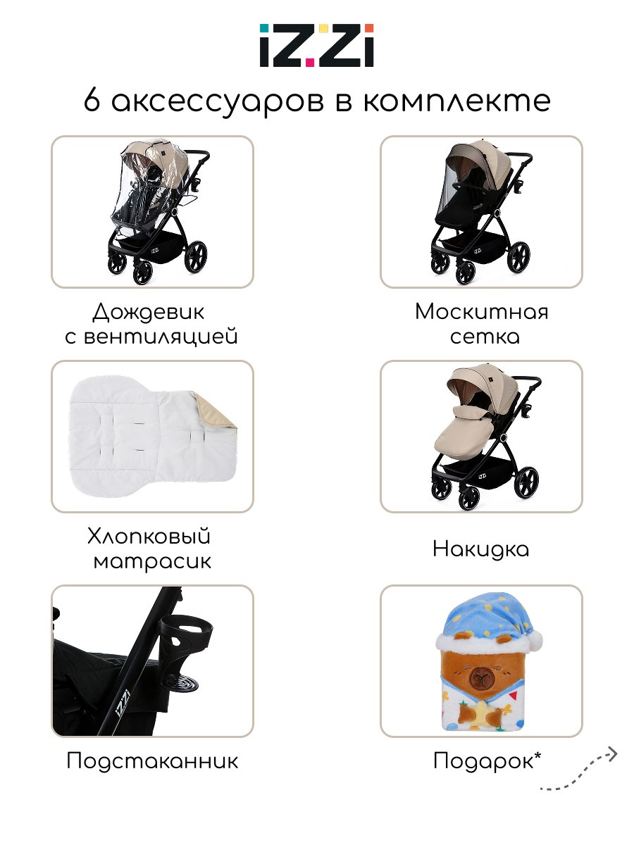 Коляска трансформер iZZi Универсальная бежевый - фото 8