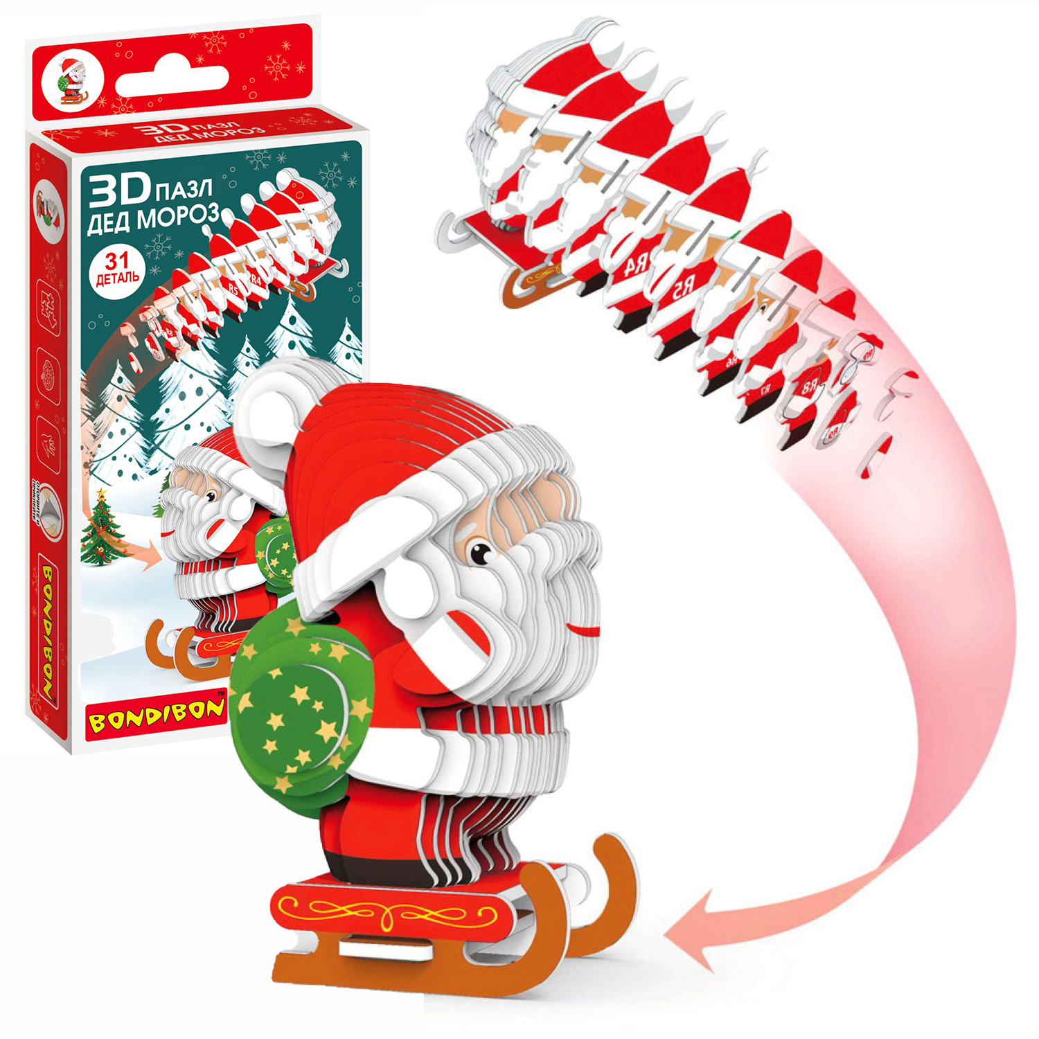 Пазл Bondibon Дед мороз 3D - фото 1