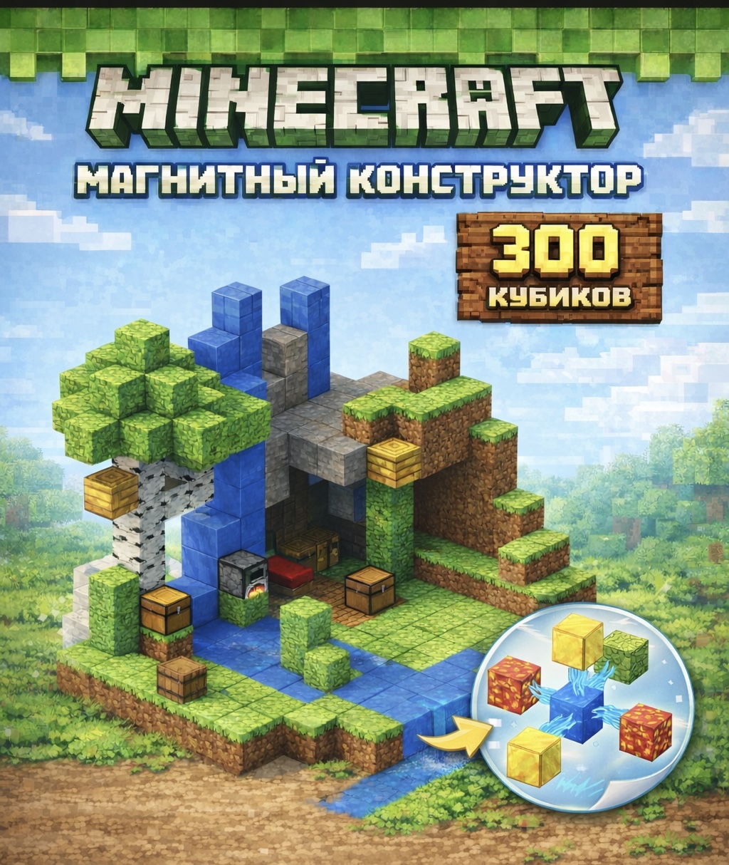 Конструктор BalaToys Майнкрафт магнитный 300 дет. - фото 1