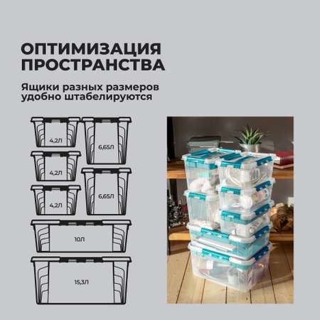 Ящик для хранения Econova универсальный с замками и ручкой Grand Box 6,65 голубой
