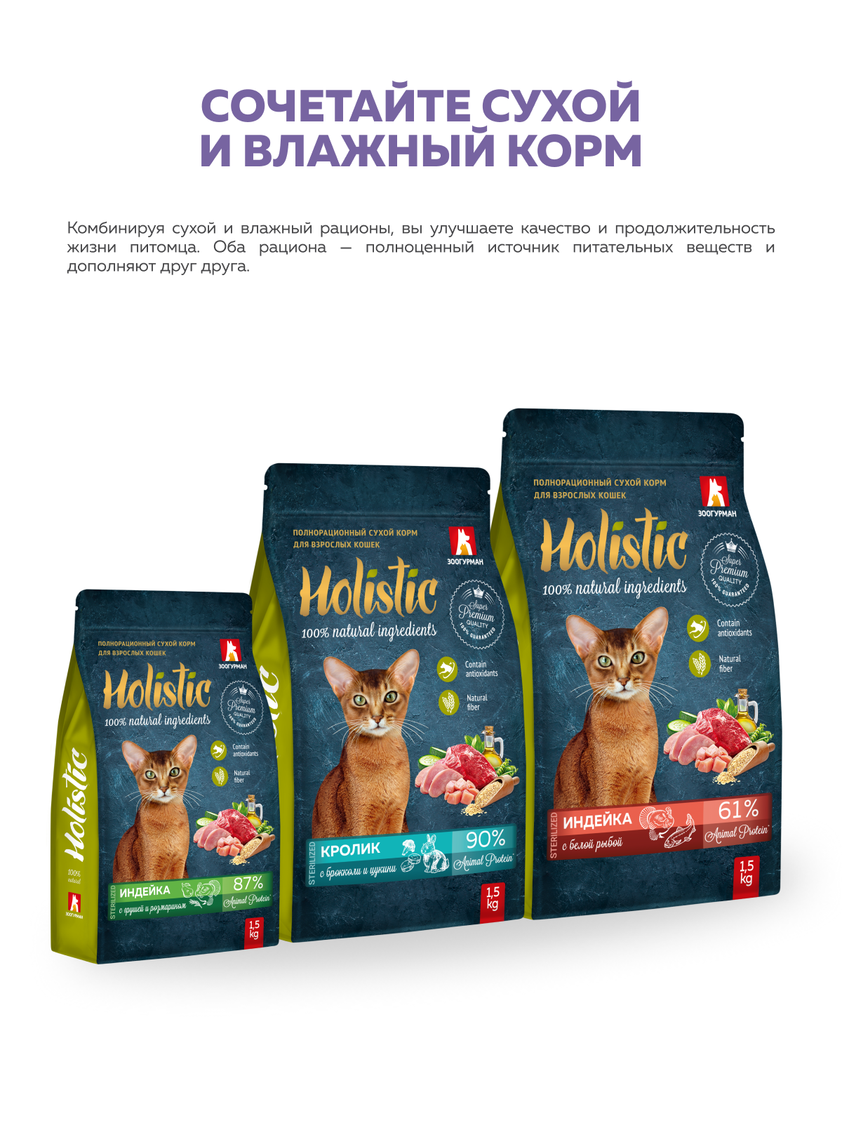 Сухой корм для взрослых кошек Зоогурман Holistic ягненок с рисом и брусникой 1.5кг - фото 7