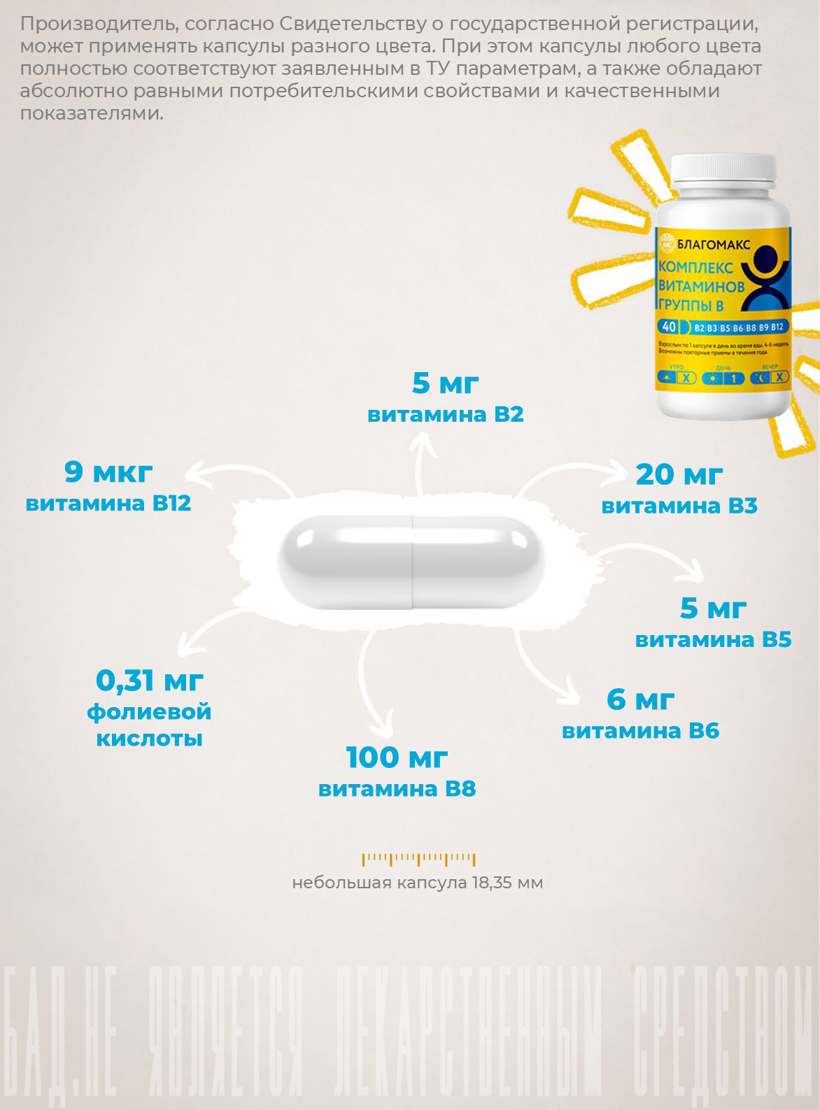 БАД Благомакс Комплекс витаминов группы В (капсулы по 0.15г) №40 - фото 6