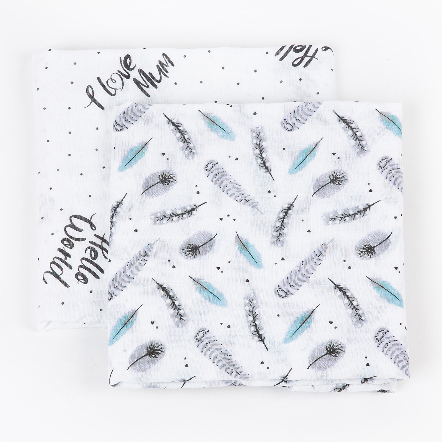 Пелёнка inlovery Буквы/перышки муслин 130x90 см 2 шт. - фото 1