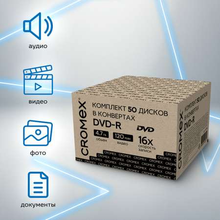 DVD-R диски CROMEX для записи фильмов мультфильмов набор 50 штук