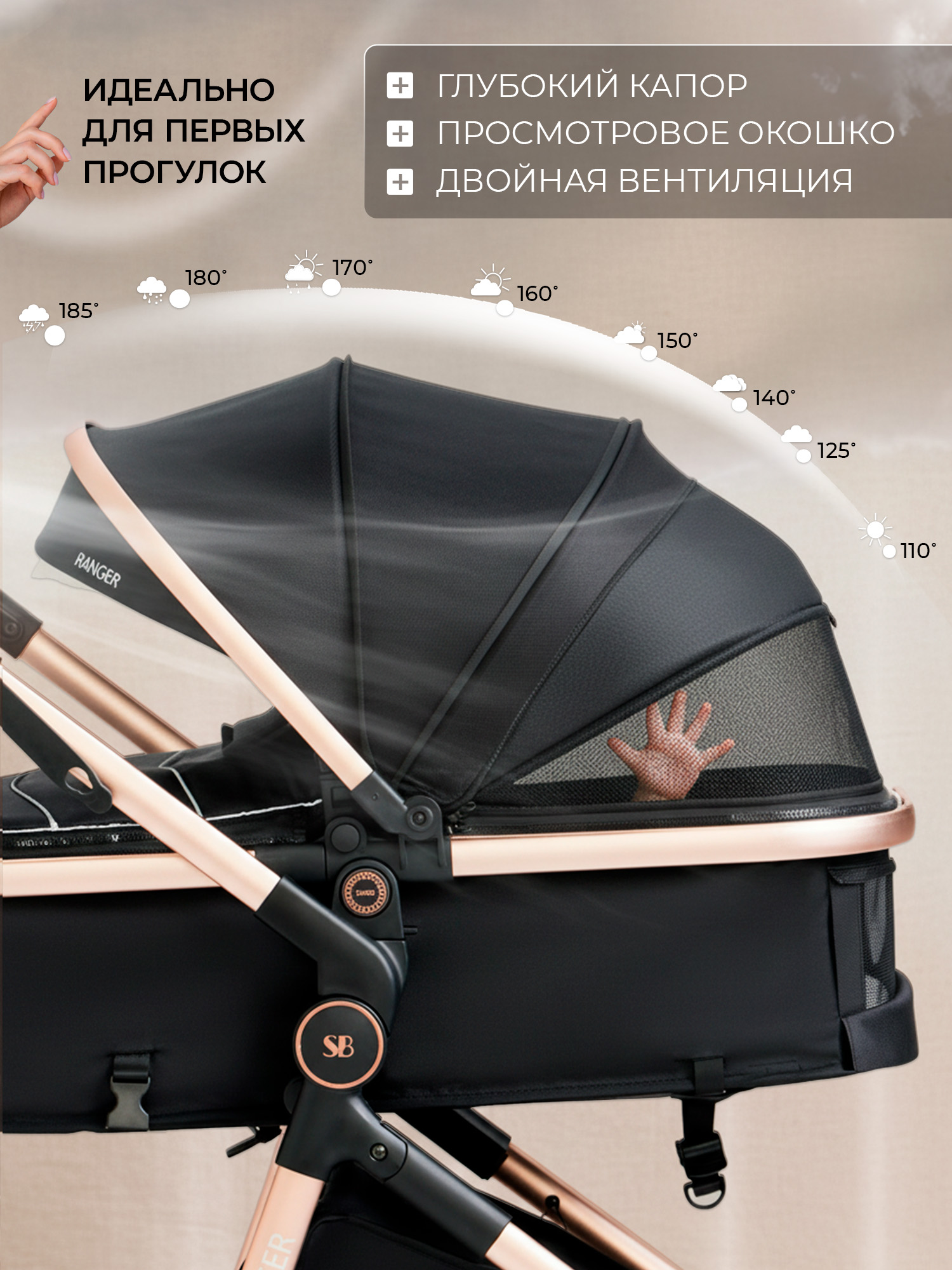 Коляска 3в1 Sweet Baby Ranger Neo Black Gold золотой - фото 2