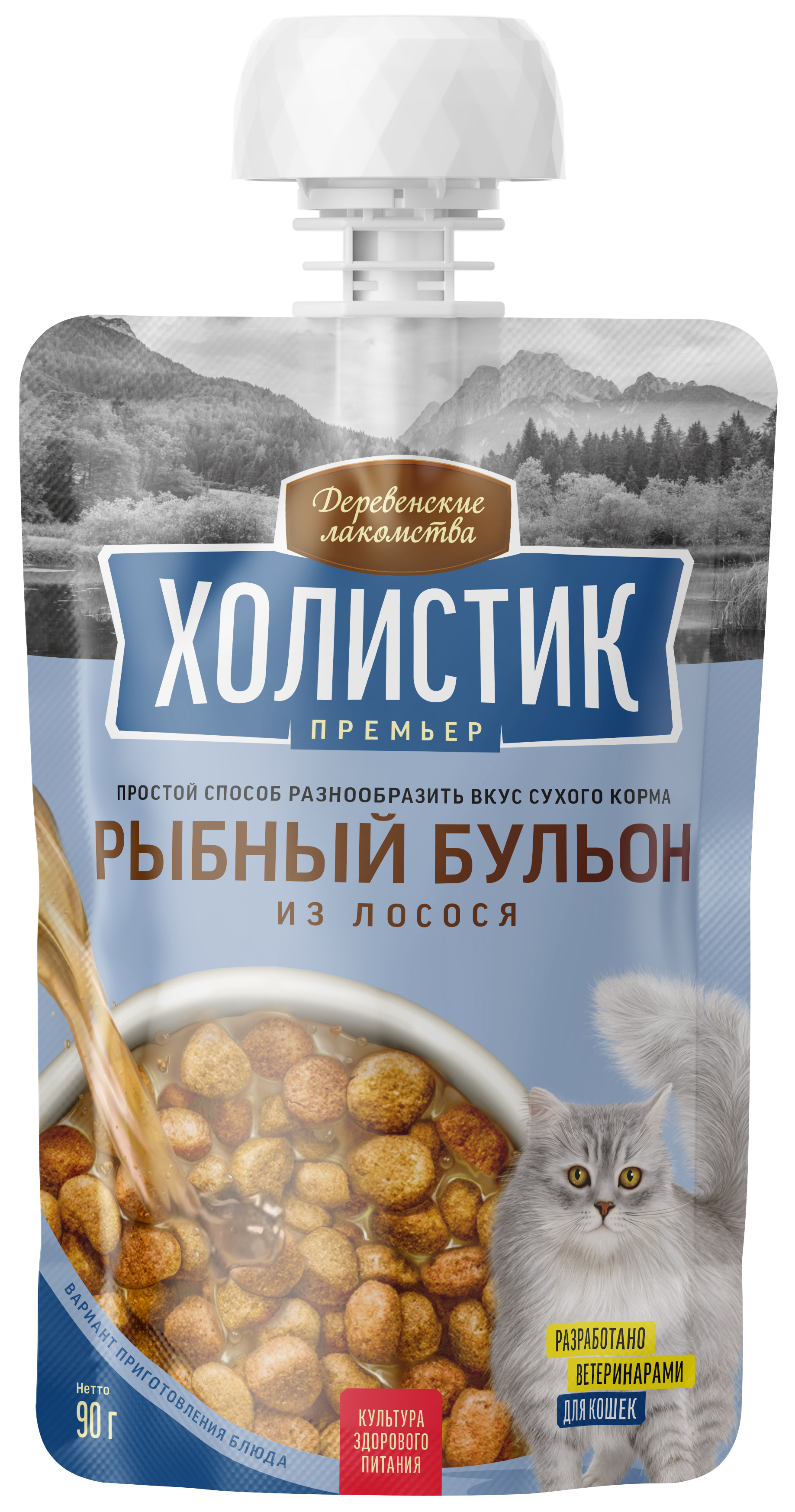 Корм для кошек Деревенские лакомства Холистик 90г рыбный бульон из лосося - фото 1