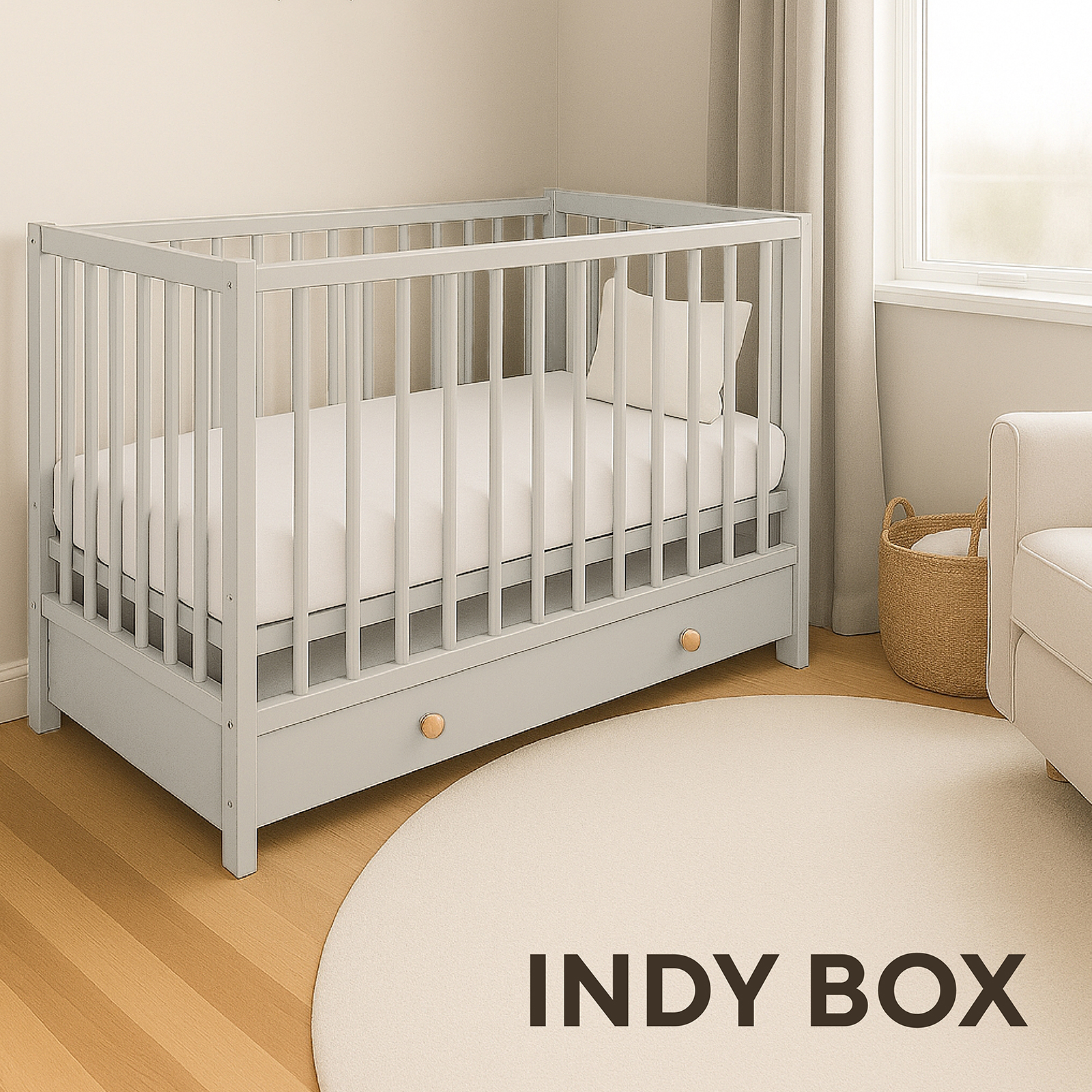 Детская кроватка Rant Indy Box, продольный маятник (бежевый) - фото 1