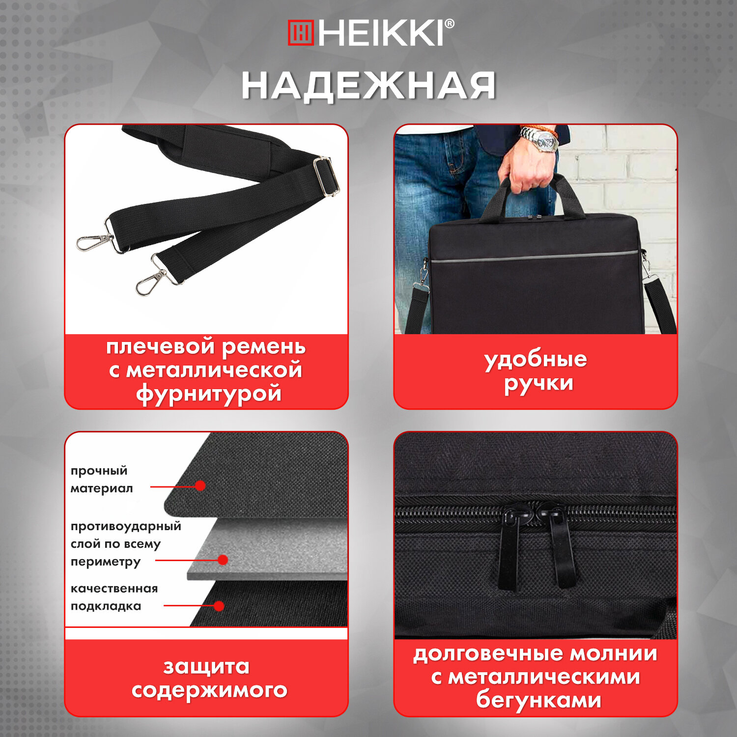 Сумка для ноутбука HEIKKI 17.3 дюйма портфель для документов через плечо - фото 4