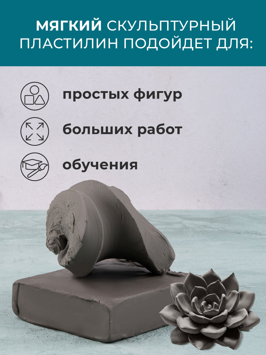 Пластилин Малевичъ скульптурный мягкий серый 1 цв. - фото 5