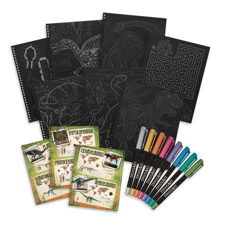 Раскраска DinosArt с 60 черных скетч страниц и 8 гелеевых ручек