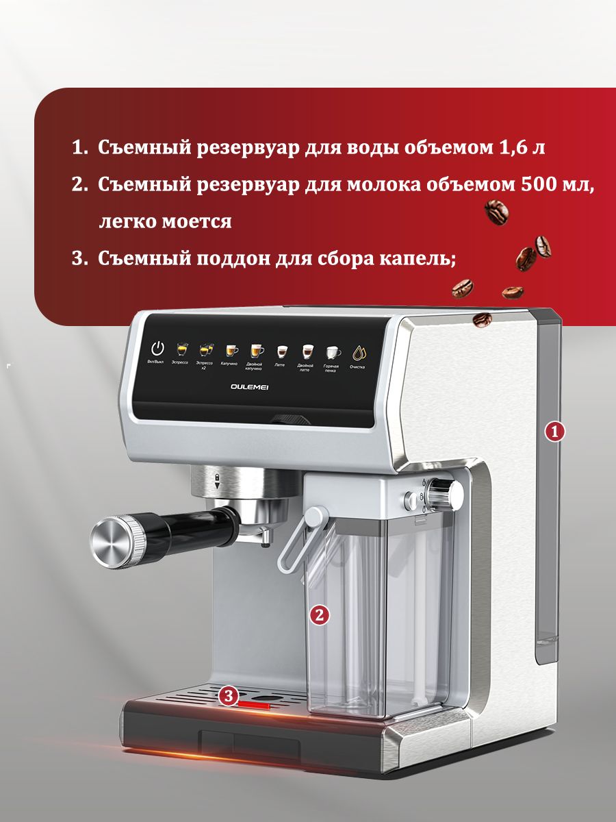 Кофемашина автоматическая рожковая 1,6 л Oulemei OLM-KFA026 - фото 3