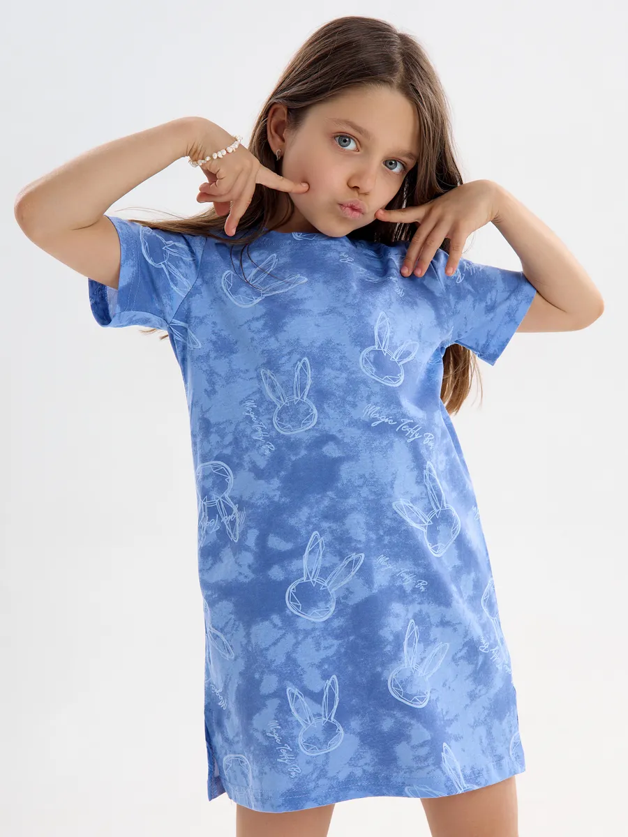 Сорочка ночная YAXX 001--Туника зайка/синий (К) - фото 1