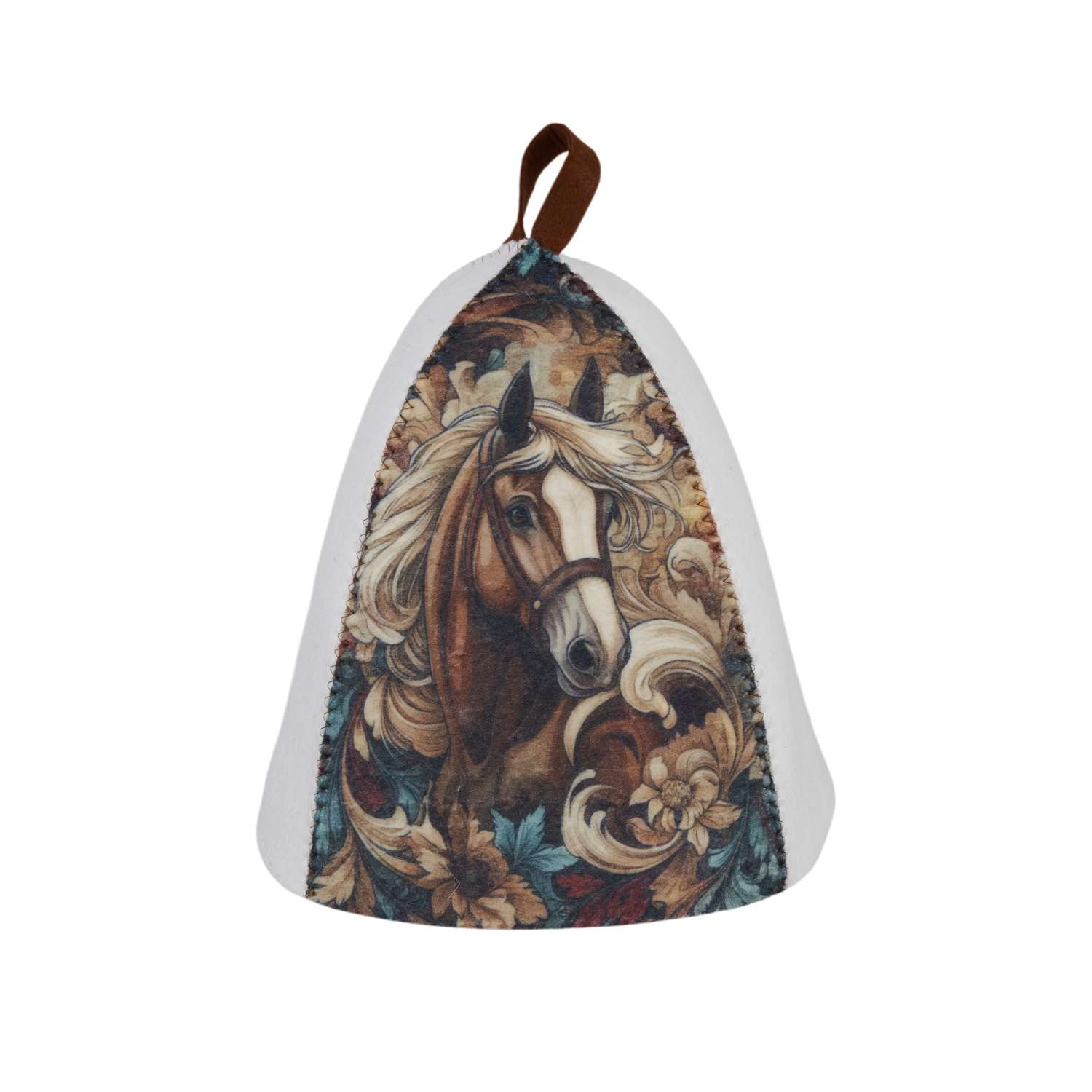 Шапка банная ГлавБаня Конь Вольный ветер с принтом войлок белый синтетический - фото 1