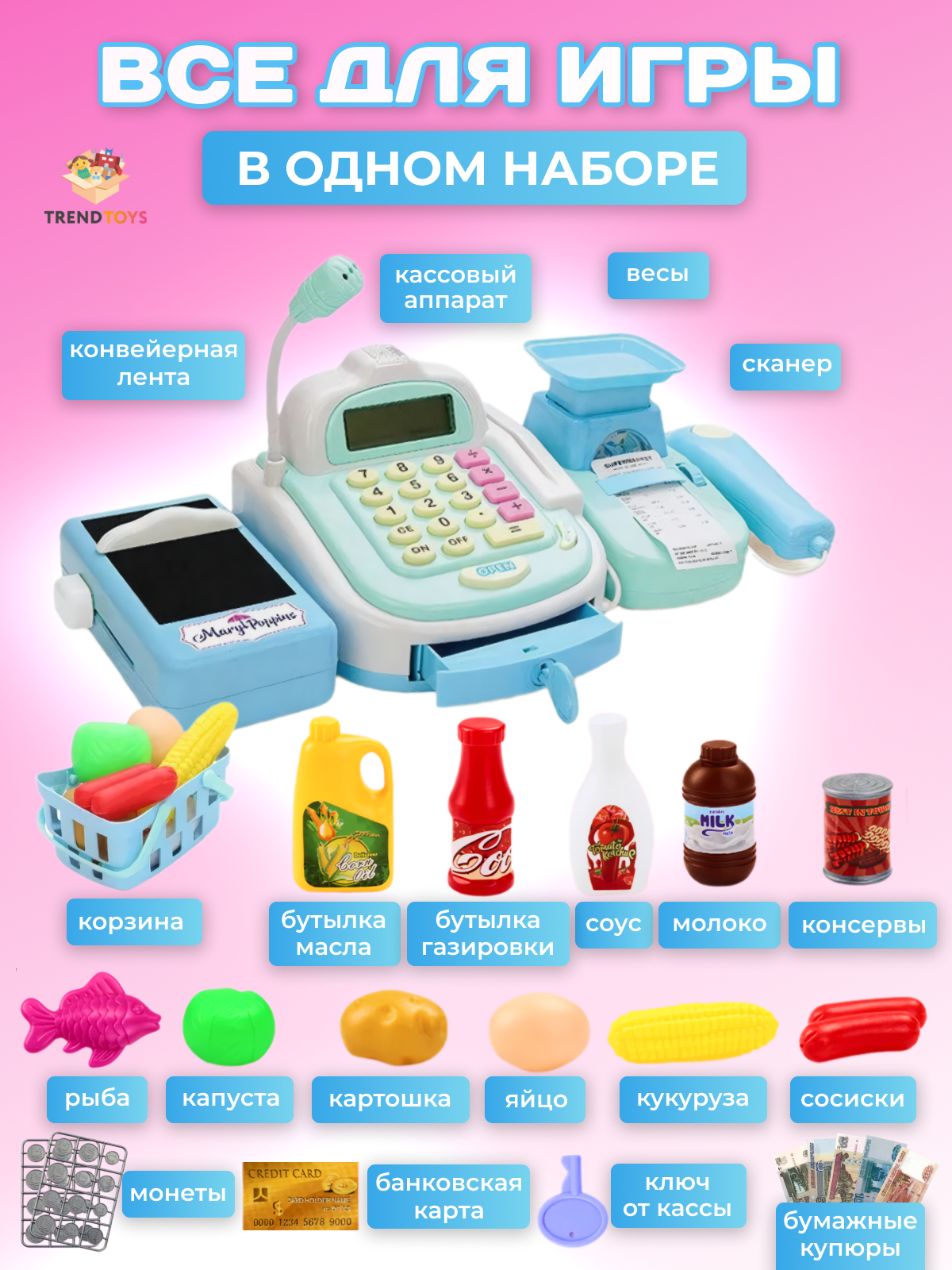 Игровой набор TrendToys касса, продукты - фото 2