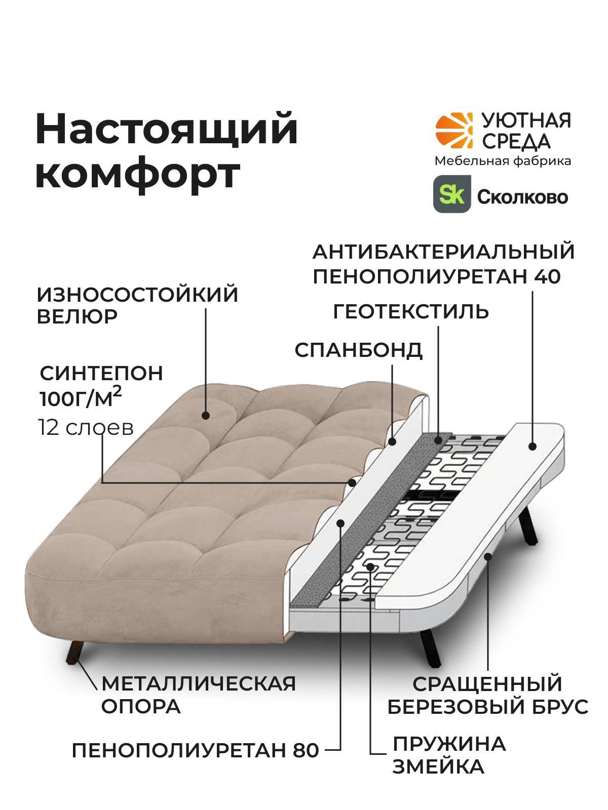 Диван Уютная среда бежевый велюр - фото 10