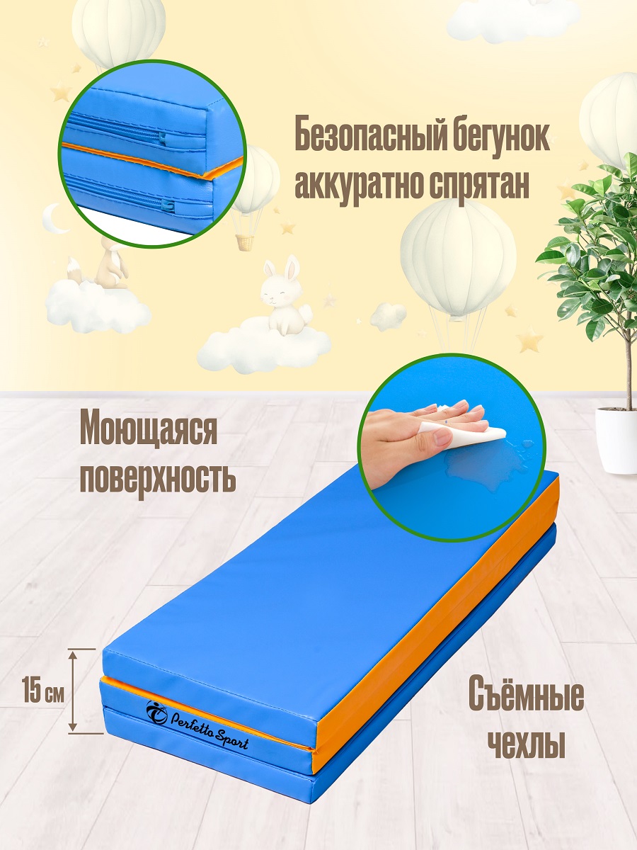 Мат спортивный Perfetto Sport № 22 (100 х 120 х 5) складной голубой/жёлтый - фото 4