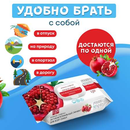 Влажные салфетки FRESHLAND антибактериальные 3 упак. 120 шт.