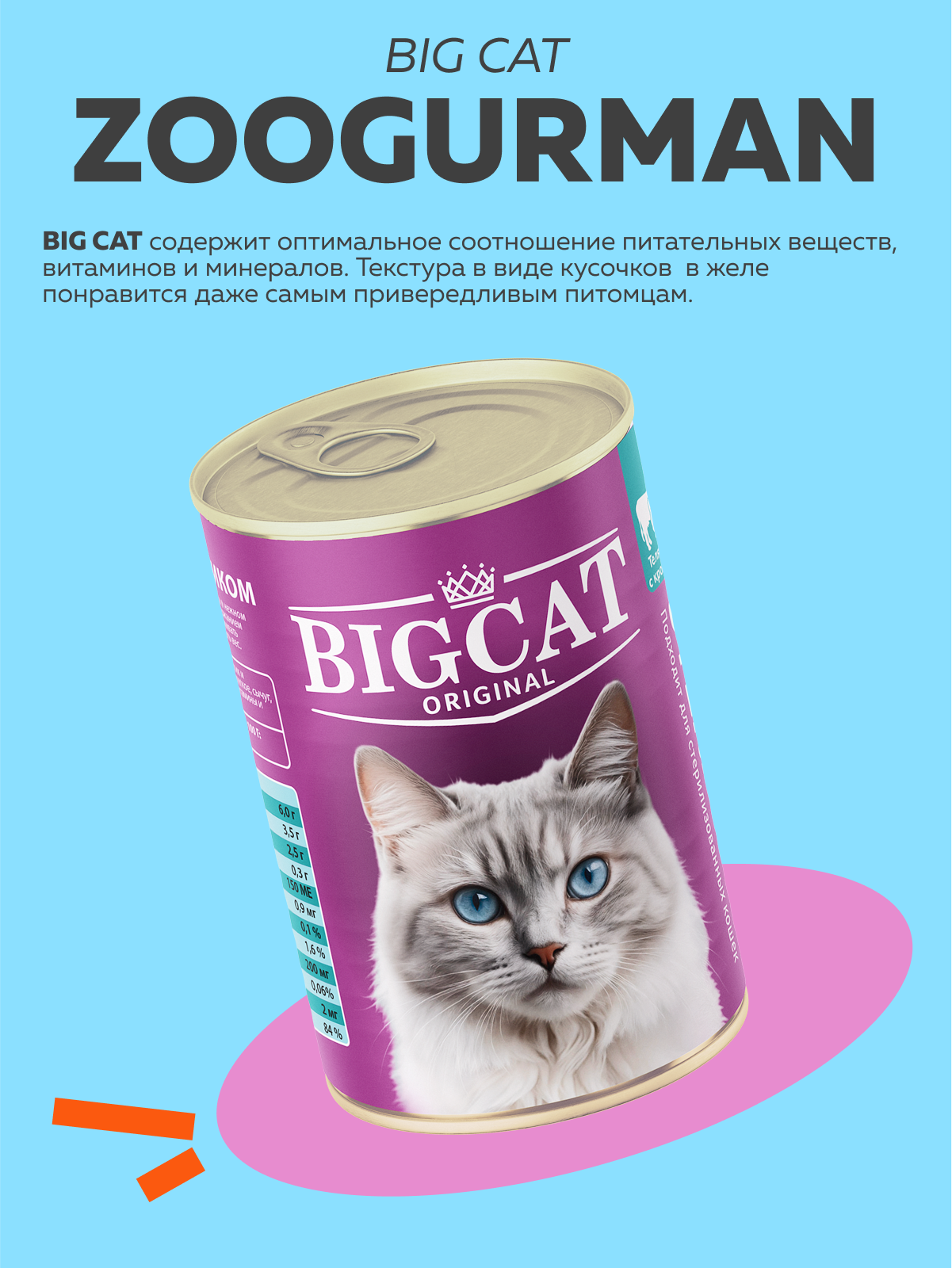 Корм влажный Зоогурман BIig Cat Sterilized с телятиной и кроликом 350гр х 6 шт - фото 6