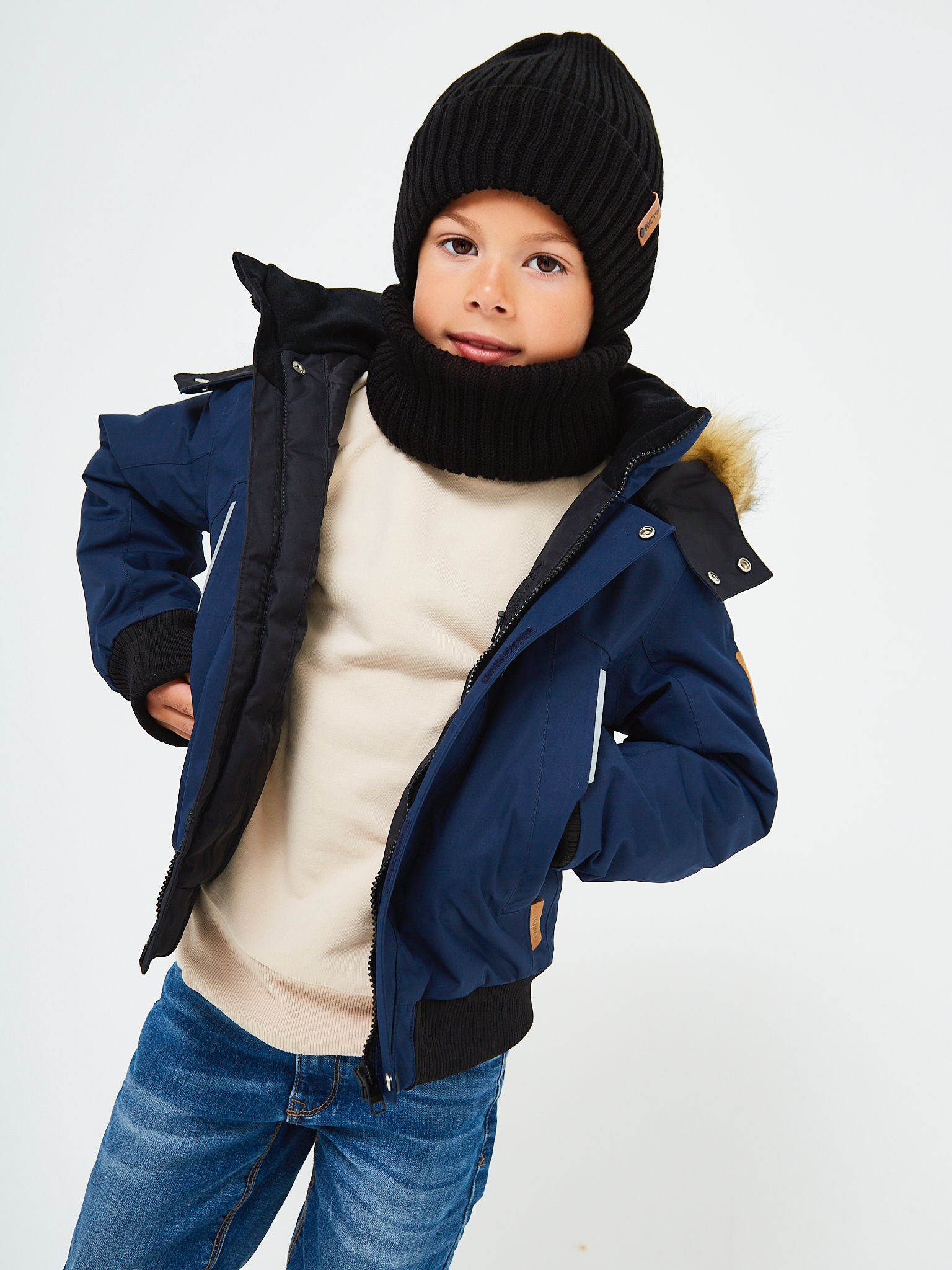 Шапка и снуд NYCkids NYC-H-104-GplainW-blackB - фото 10