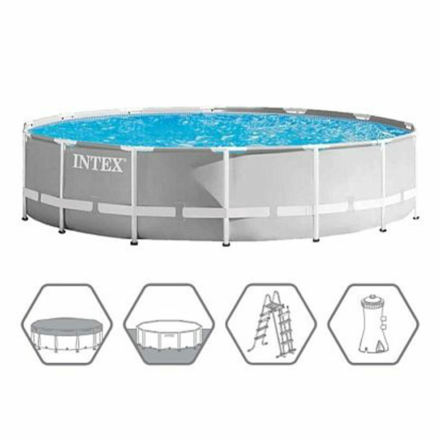 Бассейн каркасный Intex круглый с лестницей настилом тентом и фильтр-насосом 457х107см от 6 лет - фото 2