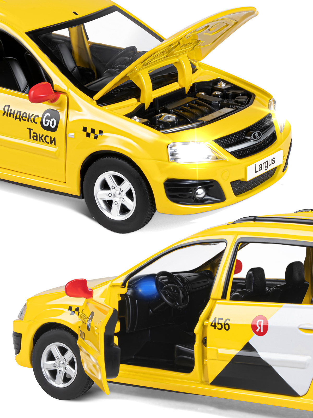 Автомобиль Яндекс GO LADA Largus Такси озвучено Алисой 1:24 желтый JB1251481 - фото 10