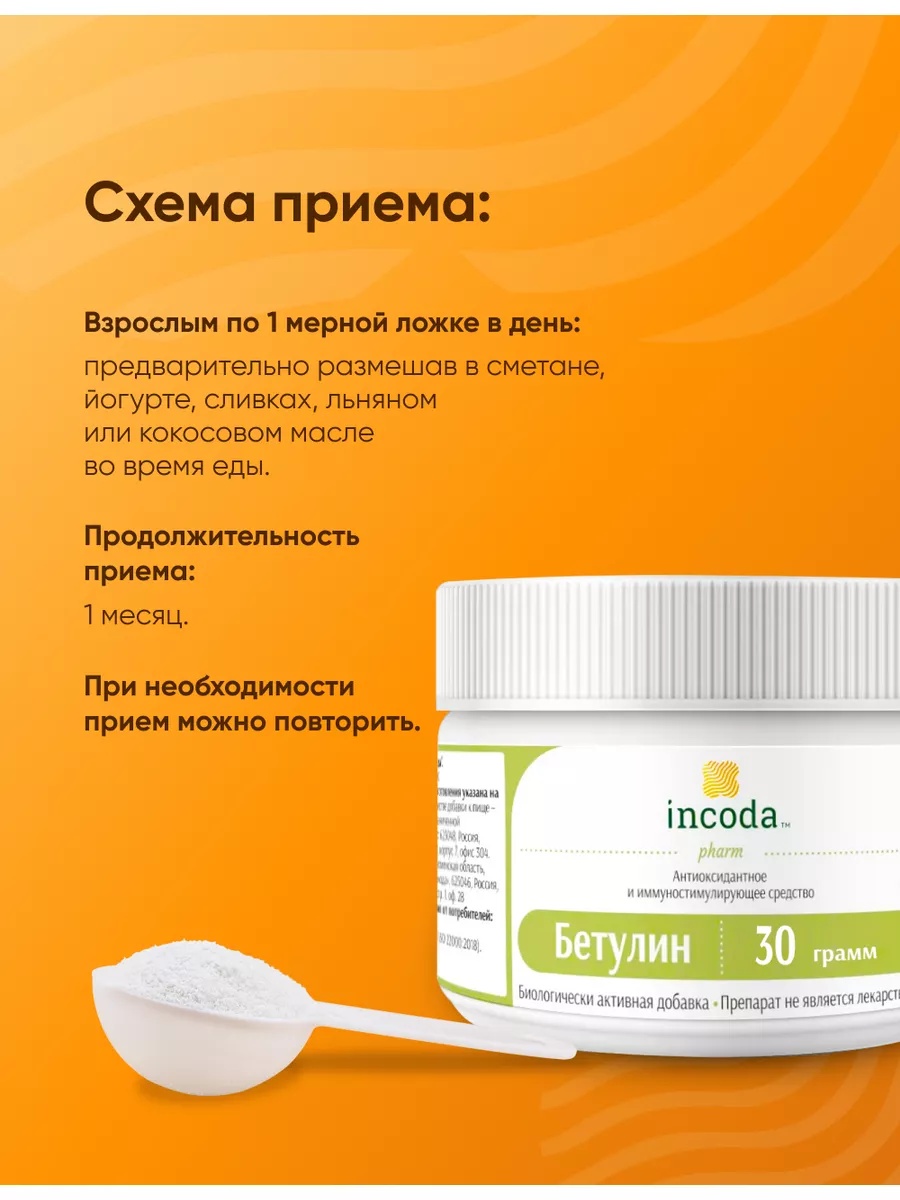 Бетулин Incoda для очищения печени и сосудов, снижение холестерина, порошок 30гр - фото 5