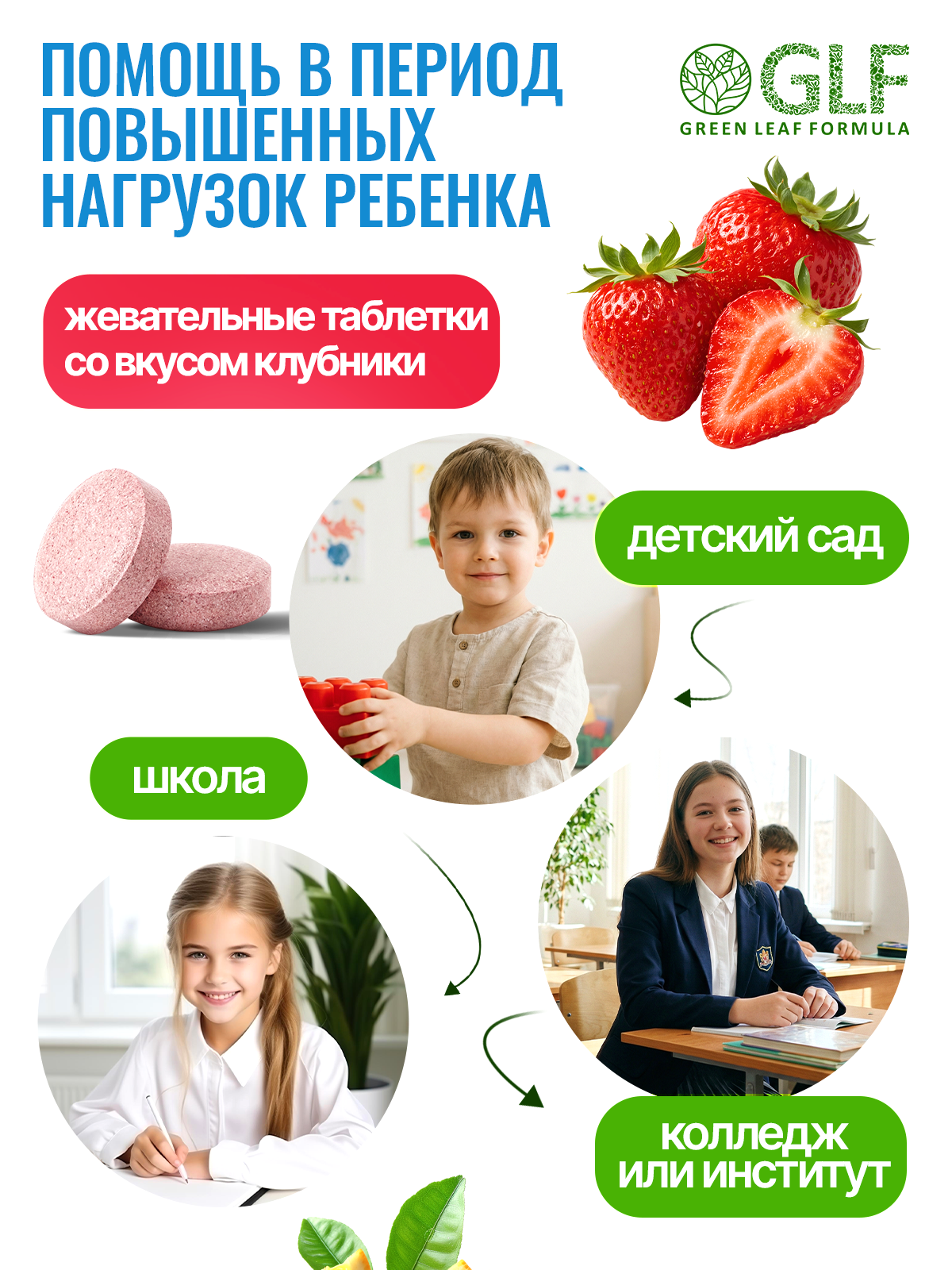 Магний В6 для детей жевательный клубника Green Leaf Formula витамины для детей для нервной системы успокоительное - фото 3