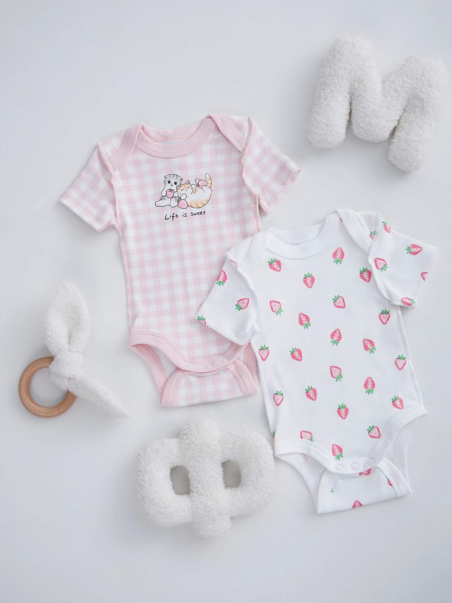 Боди 2 шт Mark Formelle (Марк Формэль) 13015-2/розовая клетка на белом +клубничка на белом - фото 1