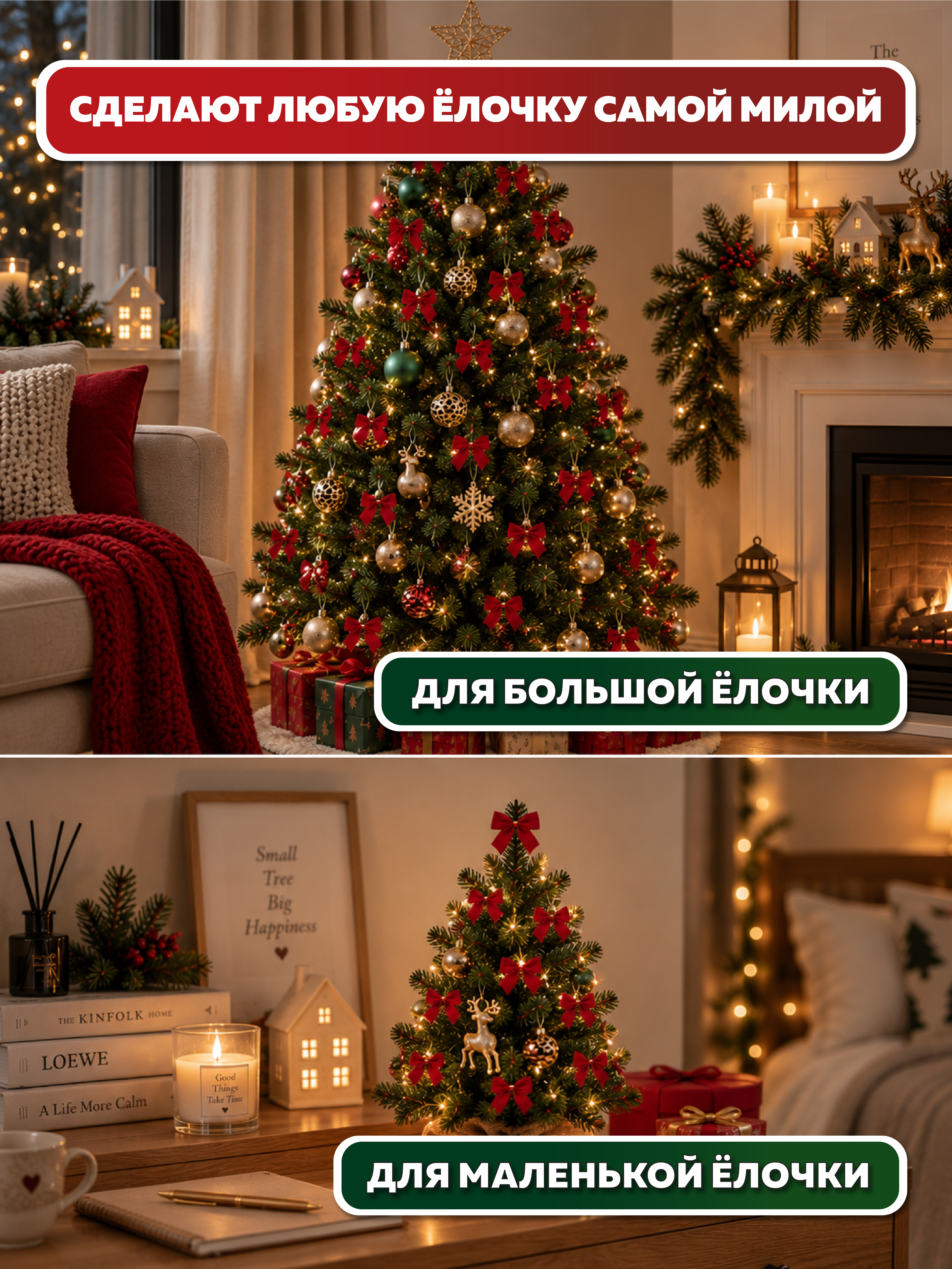 Украшение ёлочное AXLER бантики красные набор 24 шт новогодние маленькие - фото 7